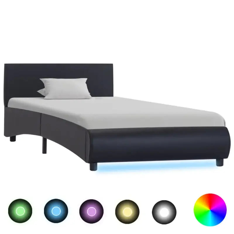 Moderne kunstleren bedframe met gepoedercoat stalen frame voor een elegante slaapkamer - Zwart / 90 x 200 cm - Bedden &