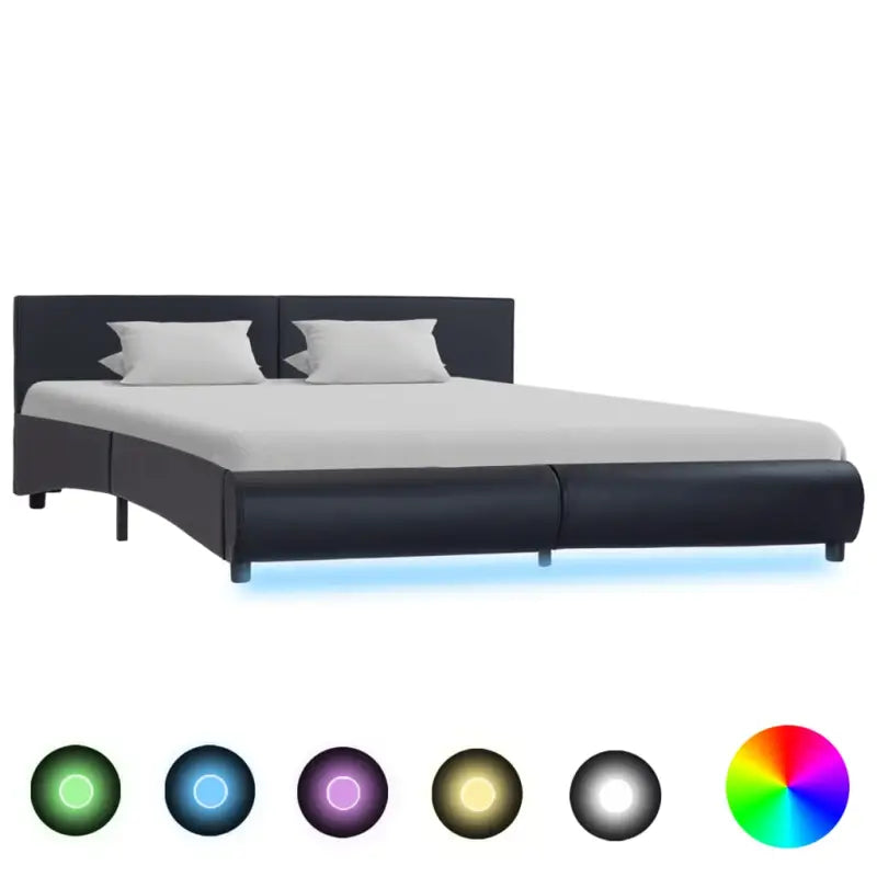 Moderne kunstleren bedframe met gepoedercoat stalen frame voor een elegante slaapkamer - Zwart / 180 x 200 cm - Bedden