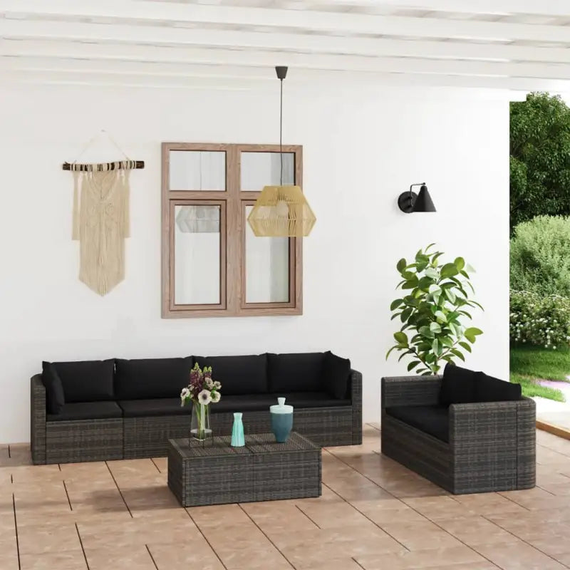 Moderne loungeset biedt royale zithoek en waterbestendige buitencomfort - Grijs / 4x hoek + 2x midden + 2x Tafel