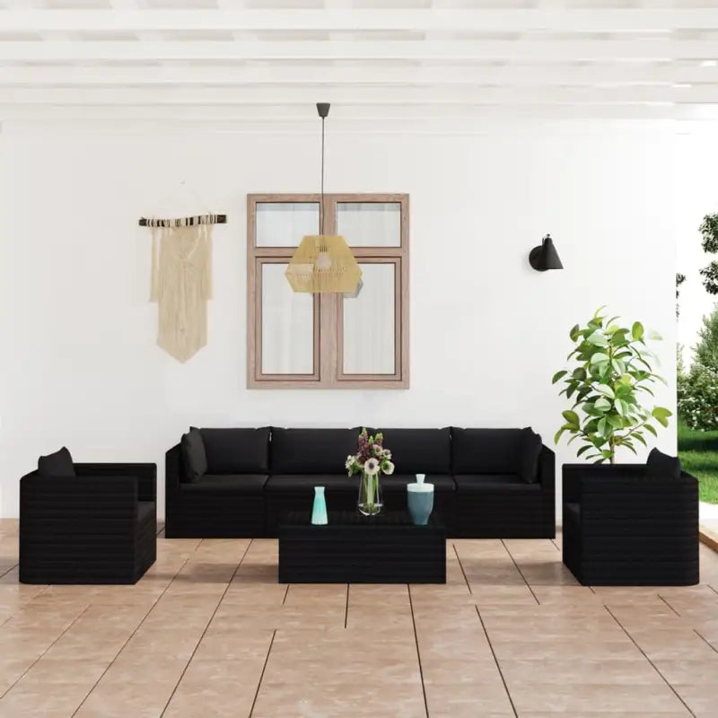 Moderne loungeset biedt royale zithoek en waterbestendige buitencomfort - Zwart / 2x hoek + 2x midden + 2x Fauteuil