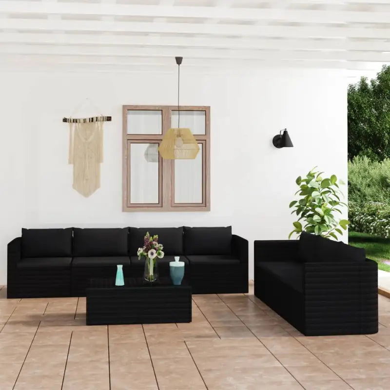 Moderne loungeset biedt royale zithoek en waterbestendige buitencomfort - Zwart / 4x hoek + 3x midden + 2x Tafel