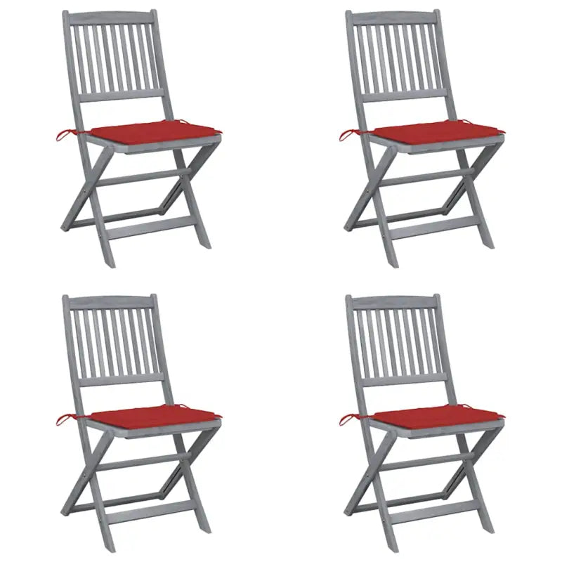 Moderne massief acaciahout tuinstoelen met kussens voor buiten eten - Rood / 4 - Tuinstoelen
