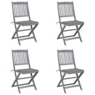 Moderne massief acaciahout tuinstoelen met kussens voor buiten eten - Grijs / 4 - Tuinstoelen