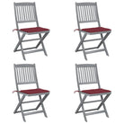 Moderne massief acaciahout tuinstoelen met kussens voor buiten eten - Wijnrood / 4 - Tuinstoelen