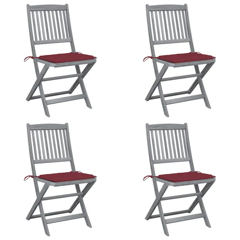 Moderne massief acaciahout tuinstoelen met kussens voor buiten eten - Wijnrood / 4 - Tuinstoelen