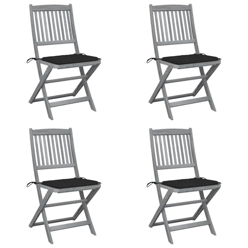Moderne massief acaciahout tuinstoelen met kussens voor buiten eten - Zwart / 4 - Tuinstoelen