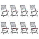 Moderne massief acaciahout tuinstoelen met kussens voor buiten eten - Wijnrood / 8 - Tuinstoelen