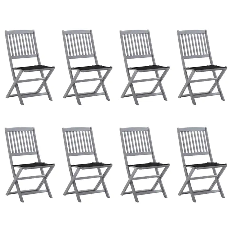 Moderne massief acaciahout tuinstoelen met kussens voor buiten eten - Zwart / 8 - Tuinstoelen