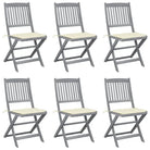 Moderne massief acaciahout tuinstoelen met kussens voor buiten eten - Crème / 6 - Tuinstoelen