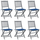 Moderne massief acaciahout tuinstoelen met kussens voor buiten eten - Blauw / 6 - Tuinstoelen