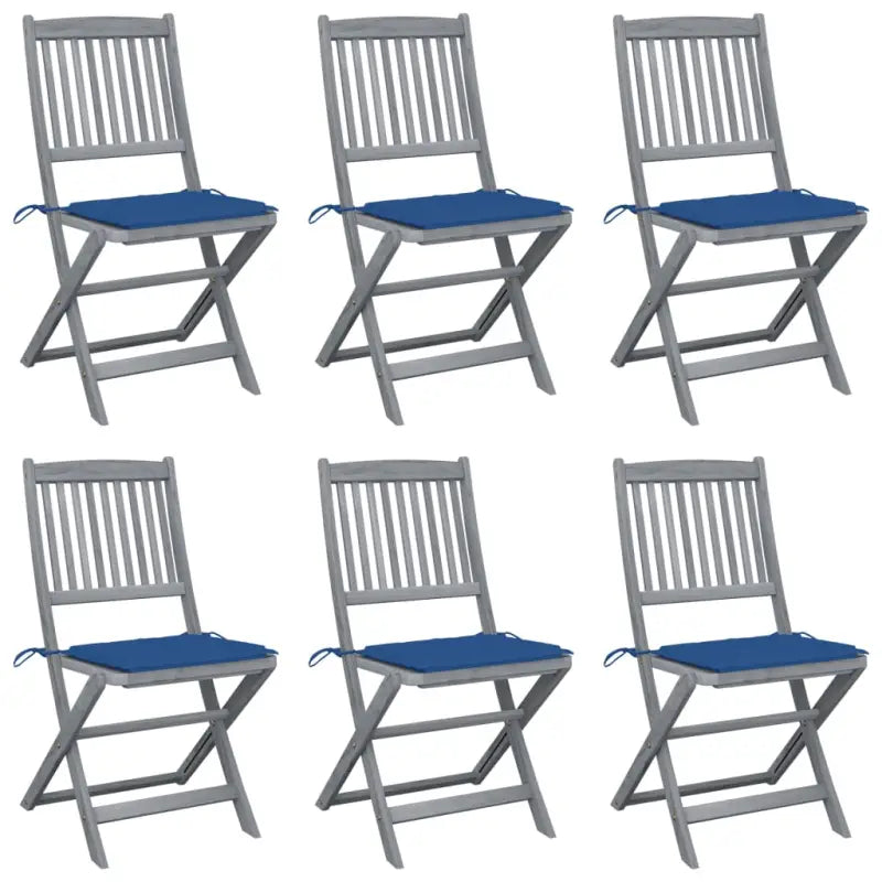 Moderne massief acaciahout tuinstoelen met kussens voor buiten eten - Blauw / 6 - Tuinstoelen