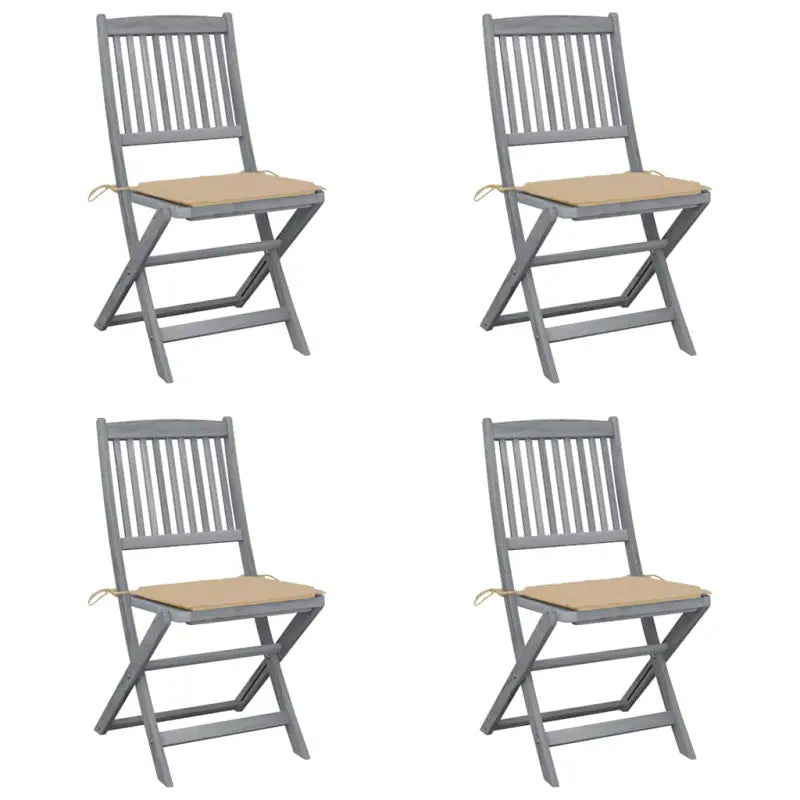 Moderne massief acaciahout tuinstoelen met kussens voor buiten eten - Beige / 4 - Tuinstoelen