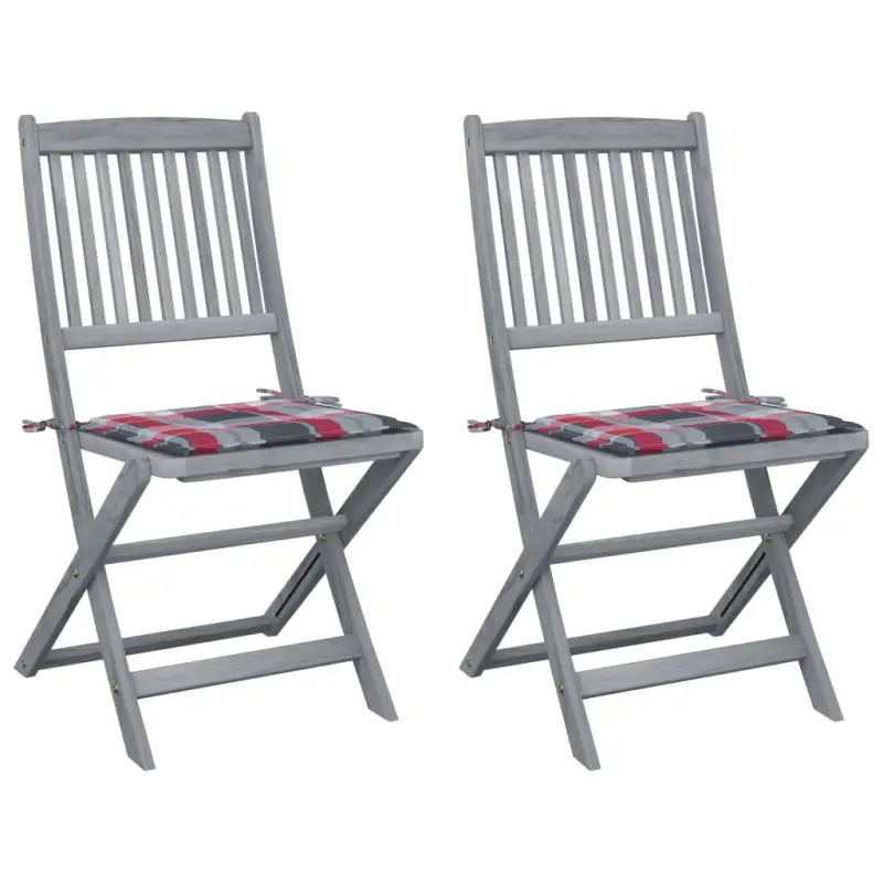 Moderne massief acaciahout tuinstoelen met kussens voor buiten eten - Rood ruitpatroon / 2 - Tuinstoelen