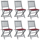 Moderne massief acaciahout tuinstoelen met kussens voor buiten eten - Wijnrood / 6 - Tuinstoelen
