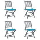 Moderne massief acaciahout tuinstoelen met kussens voor buiten eten - Blauw / 4 - Tuinstoelen