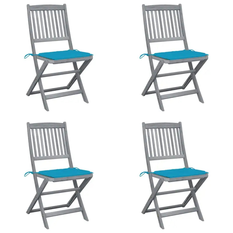 Moderne massief acaciahout tuinstoelen met kussens voor buiten eten - Blauw / 4 - Tuinstoelen