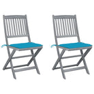 Moderne massief acaciahout tuinstoelen met kussens voor buiten eten - Blauw / 2 - Tuinstoelen