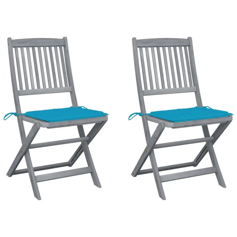 Moderne massief acaciahout tuinstoelen met kussens voor buiten eten - Blauw / 2 - Tuinstoelen