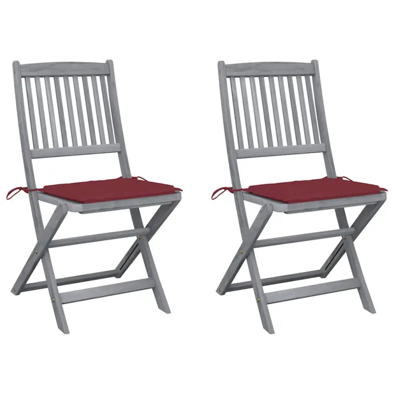 Moderne massief acaciahout tuinstoelen met kussens voor buiten eten - Wijnrood / 2 - Tuinstoelen