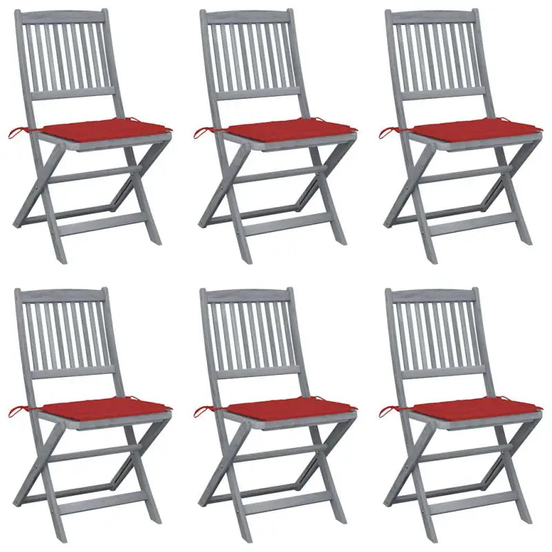Moderne massief acaciahout tuinstoelen met kussens voor buiten eten - Rood / 6 - Tuinstoelen