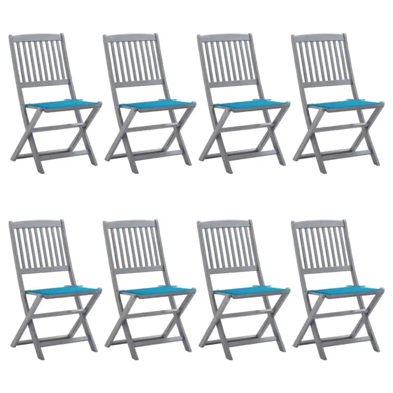 Moderne massief acaciahout tuinstoelen met kussens voor buiten eten - Blauw / 8 - Tuinstoelen