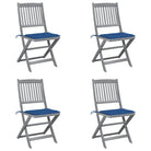 Moderne massief acaciahout tuinstoelen met kussens voor buiten eten - koningsblauw / 4 - Tuinstoelen