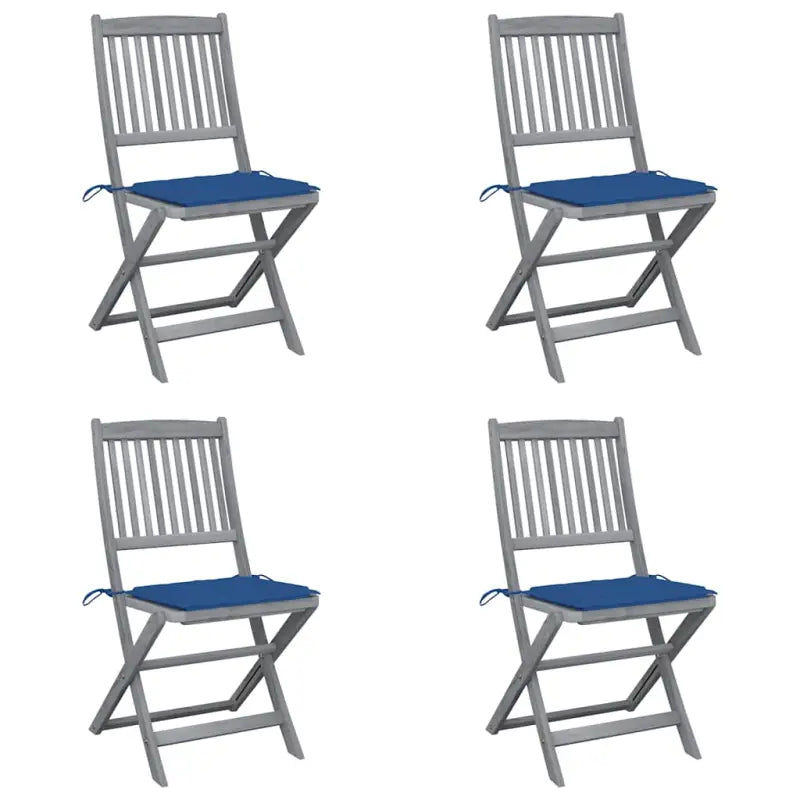 Moderne massief acaciahout tuinstoelen met kussens voor buiten eten - koningsblauw / 4 - Tuinstoelen