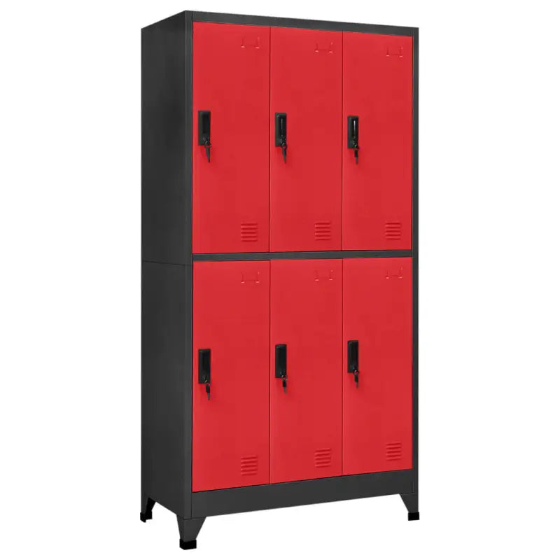 Moderne metalen opbergkast voor kantoorruimte - Antraciet en rood / 1 / Met 6 lockers - Opbergkasten & lockerkasten