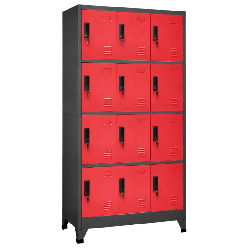 Moderne metalen opbergkast voor kantoorruimte - Antraciet en rood / 1 / Met 12 lockers - Opbergkasten & lockerkasten