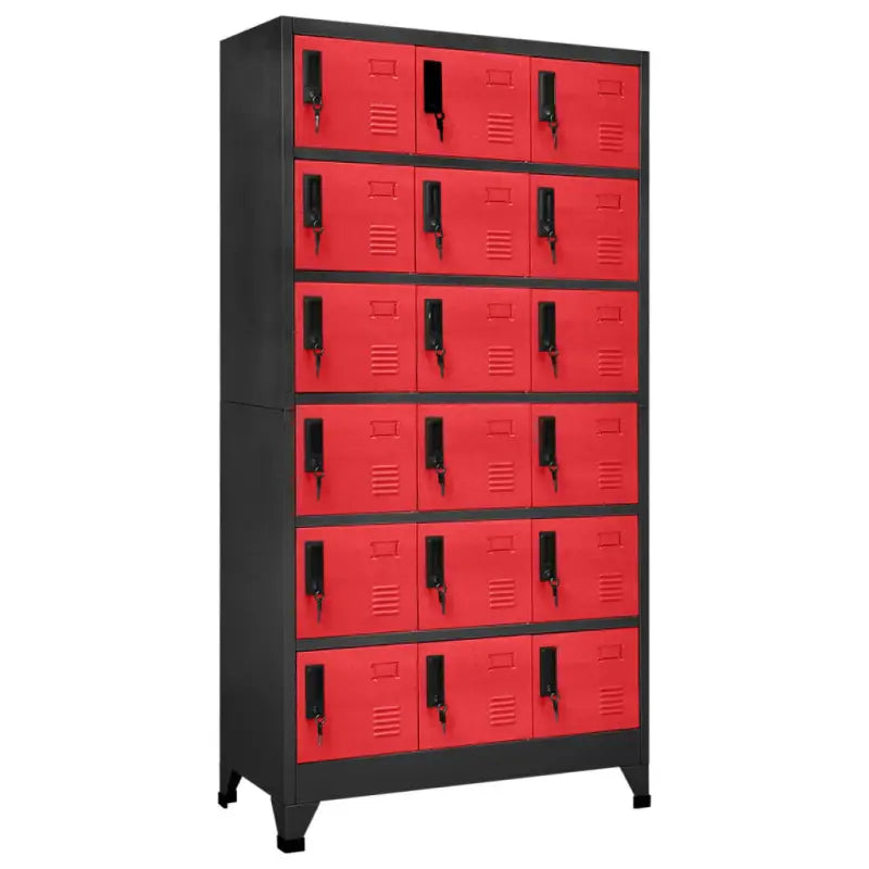 Moderne metalen opbergkast voor kantoorruimte - Antraciet en rood / 1 / Met 18 lockers - Opbergkasten & lockerkasten