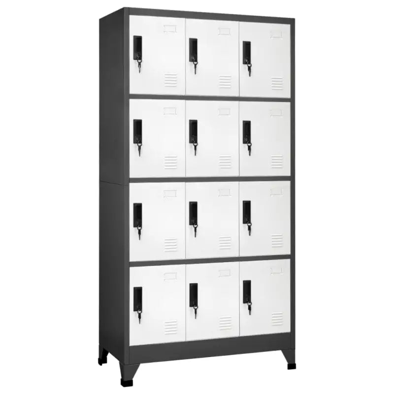 Moderne metalen opbergkast voor kantoorruimte - Antraciet en wit / 1 / Met 12 lockers - Opbergkasten & lockerkasten