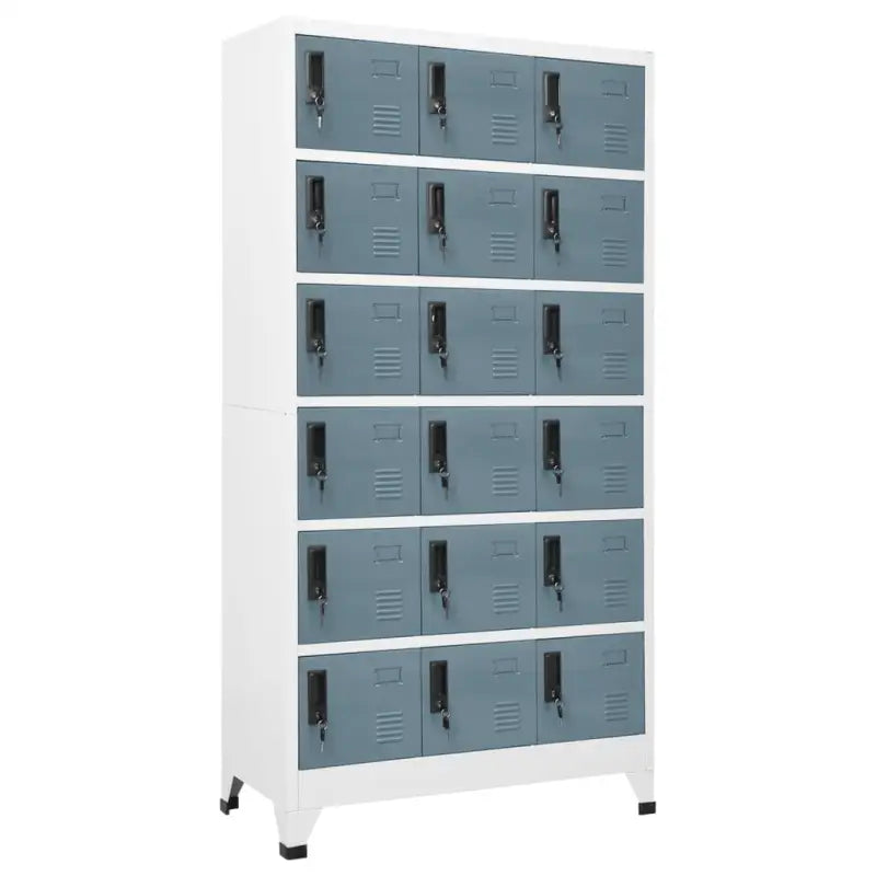 Moderne metalen opbergkast voor kantoorruimte - Lichtgrijs en donkergrijs / 1 / Met 18 lockers - Opbergkasten &