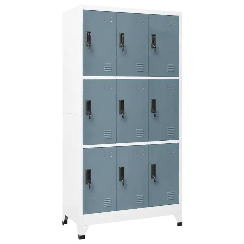 Moderne metalen opbergkast voor kantoorruimte - Lichtgrijs en donkergrijs / 1 / Met 9 lockers - Opbergkasten &