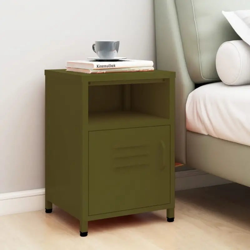Moderne nachtkastjes met open schap van staal voor je interieur - Olijfgroen / 1 - Nachtkastjes