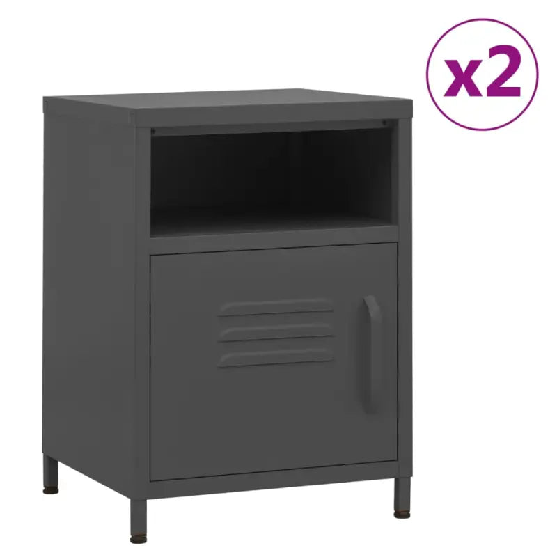 Moderne nachtkastjes met open schap van staal voor je interieur - Antraciet / 2 - Nachtkastjes