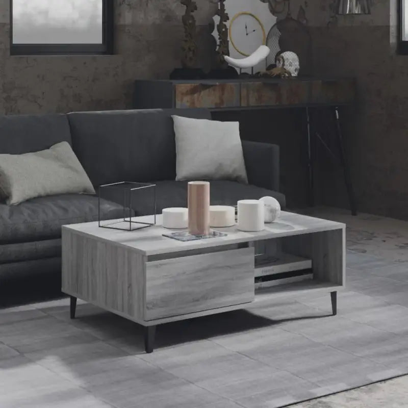 Moderne salontafel in grijs sonoma bewerkt hout met opbergshulp - Grijs sonoma / 1 - Salontafels