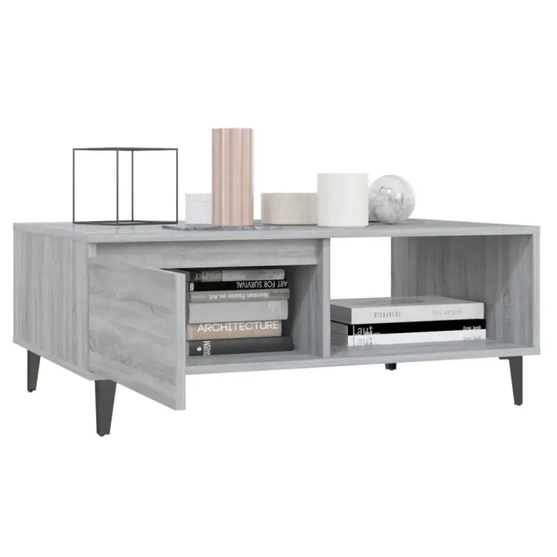 Moderne salontafel in grijs sonoma bewerkt hout met opbergshulp - Salontafels