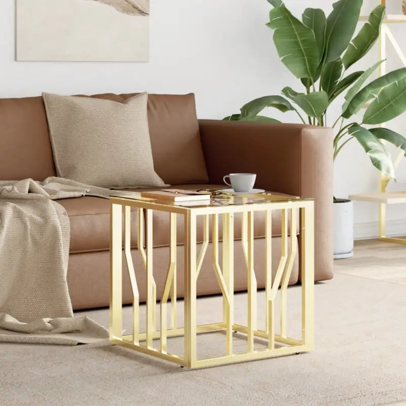 Moderne salontafel met gehard glas en roestvrij stalen frame - Salontafels