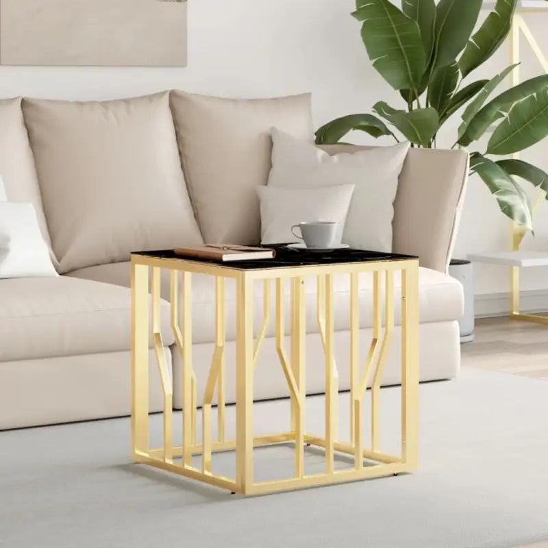 Moderne salontafel met gehard glas en roestvrij stalen frame - Goud en zwart / 1 / Glas - Salontafels