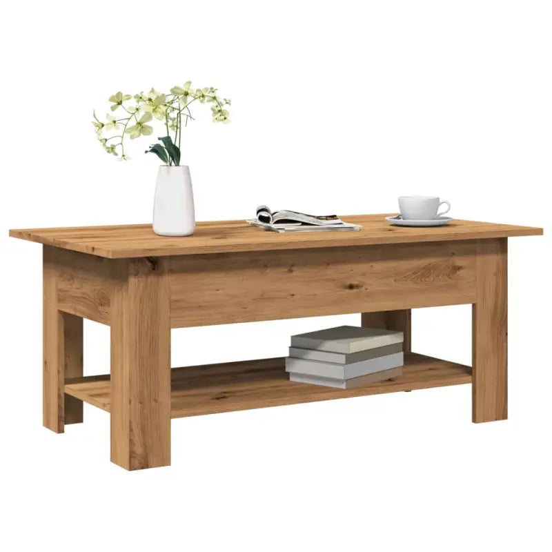 Moderne Salontafel met Opbergvak in Bewerkt Hout - artisanaal eikenkleurig / 102 x 55 x 42 cm / 1 - Salontafels