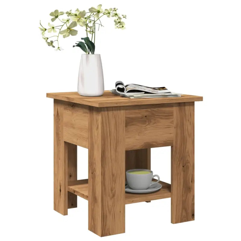 Moderne Salontafel met Opbergvak in Bewerkt Hout - artisanaal eikenkleurig / 40 x 40 x 42 cm / 1 - Salontafels
