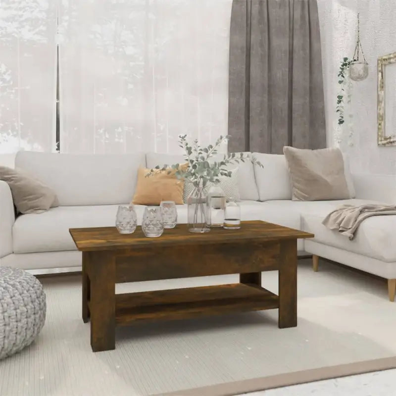 Moderne Salontafel met Opbergvak in Bewerkt Hout - Gerookt eiken / 102 x 55 x 42 cm / 1 - Salontafels