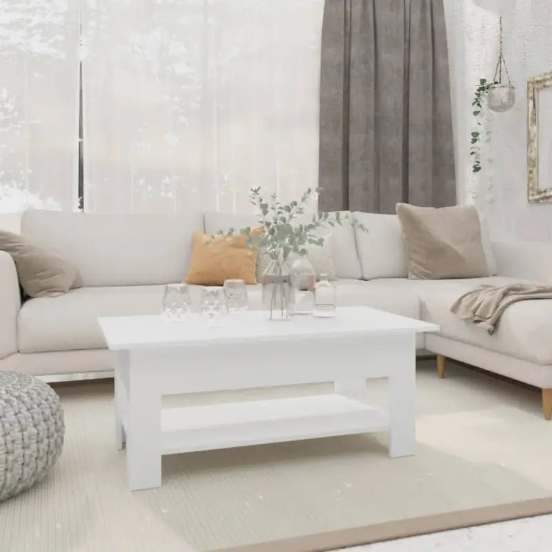 Moderne Salontafel met Opbergvak in Bewerkt Hout - Wit / 102 x 55 x 42 cm / 1 - Salontafels
