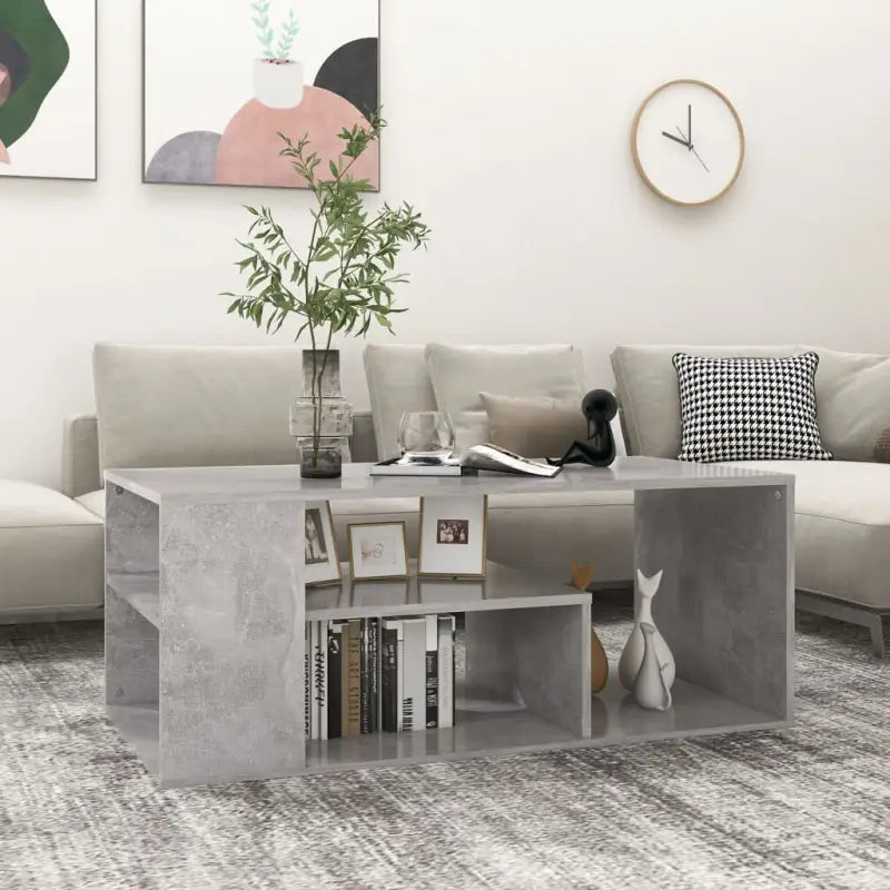 Moderne salontafel van bewerkt hout met opbergruimte - Betongrijs / 1 - Salontafels