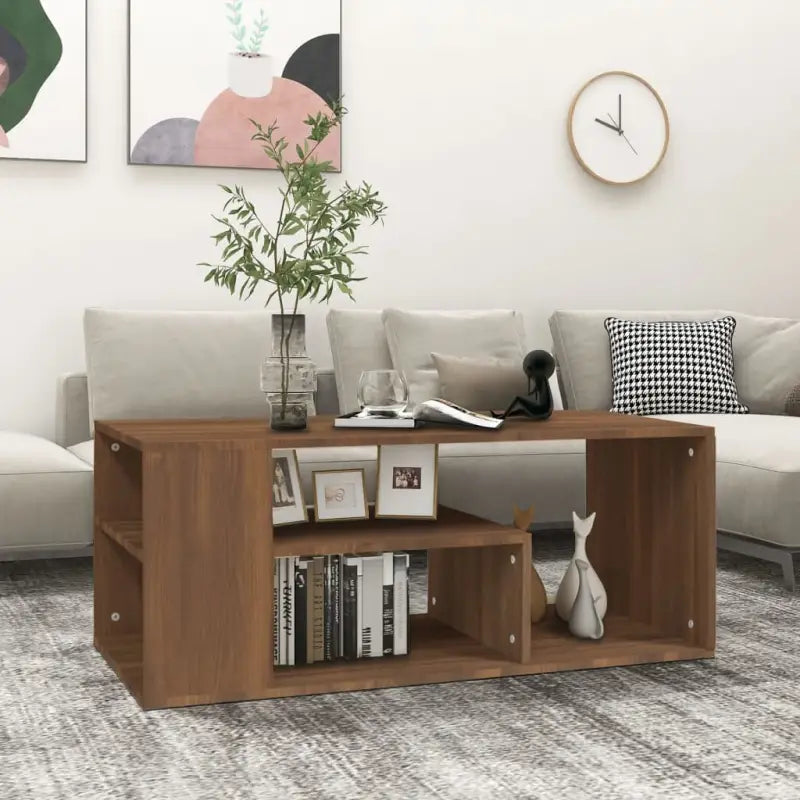 Moderne salontafel van bewerkt hout met opbergruimte - bruin eikenkleur / 1 - Salontafels