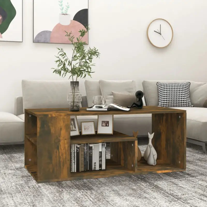 Moderne salontafel van bewerkt hout met opbergruimte - Gerookt eiken / 1 - Salontafels