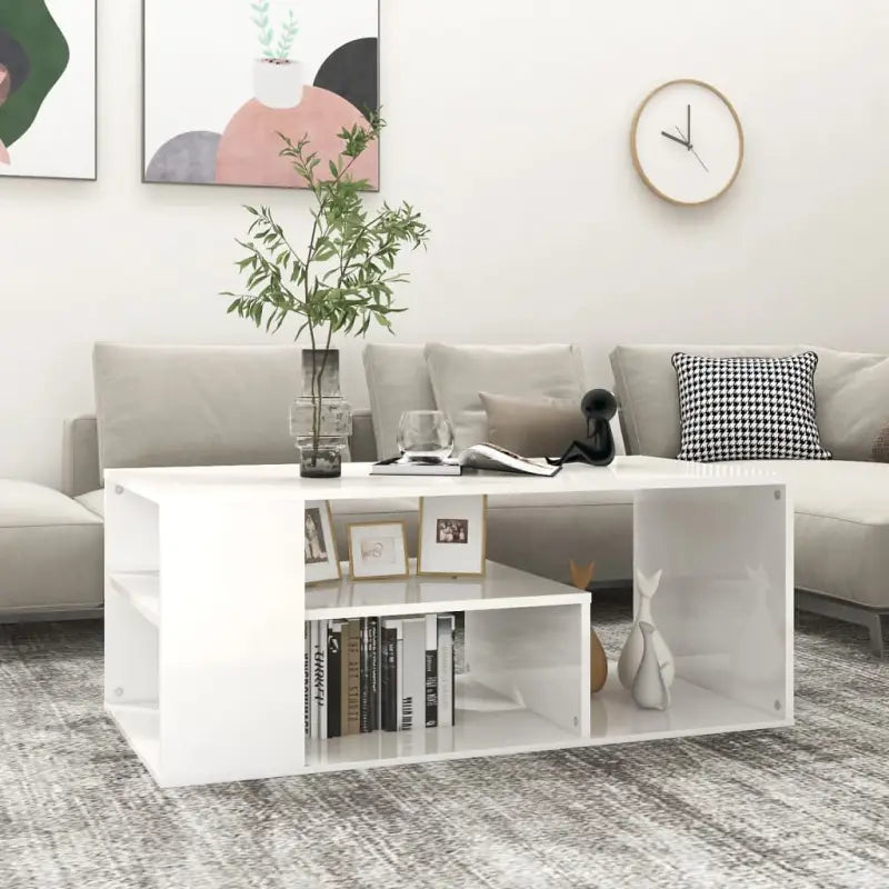 Moderne salontafel van bewerkt hout met opbergruimte - Hoogglans wit / 1 - Salontafels