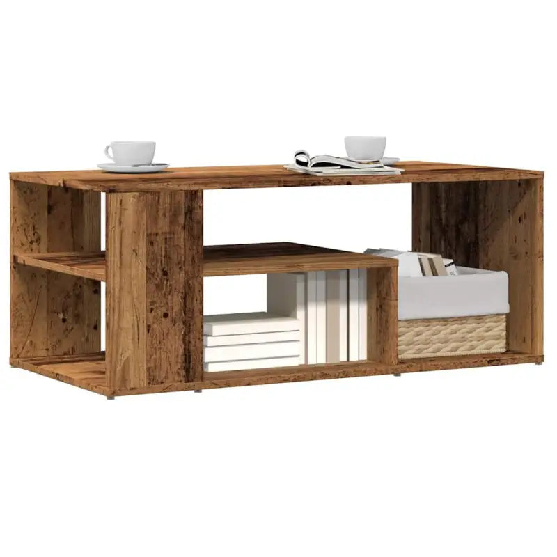 Moderne salontafel van bewerkt hout met opbergruimte - Oud hout / 1 - Salontafels
