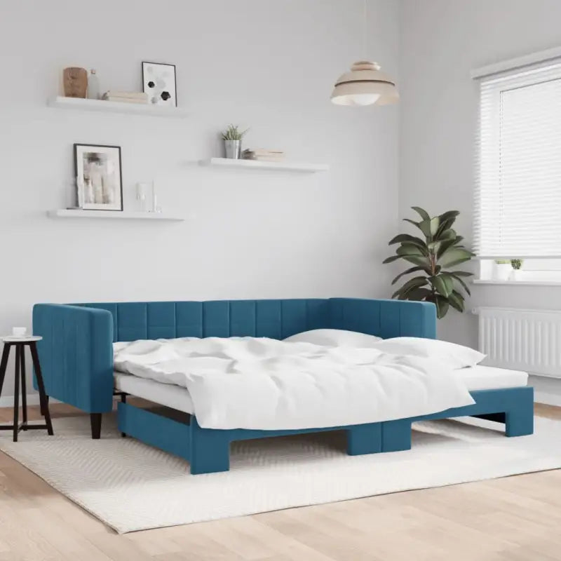Moderne slaapbank met onderschuifbed voor praktische woon- en slaapkamer - Blauw / 100 x 200 cm / met onderschuifbed