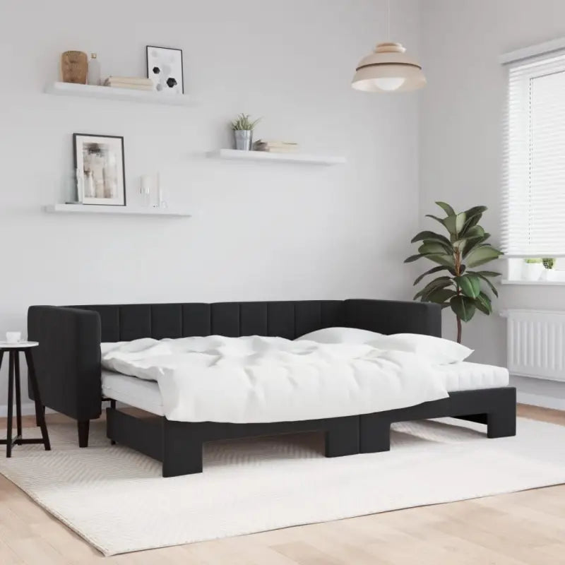 Moderne slaapbank met onderschuifbed voor praktische woon- en slaapkamer - Zwart / 80 x 200 cm / met onderschuifbed